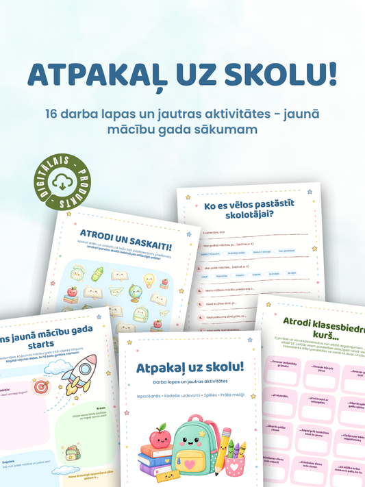 Digitālais fails - Atpakaļ uz skolu - 16 darba lapas un aktivitātes bērniem